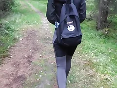 Hiking adventures screwing bouncy bootie hiker next to the tree with cumhot on her donk