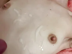 Toying with lubed orb and jizz shot on melons