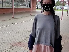 Sizzling teenage showing twat next to malls