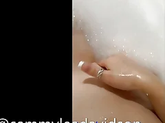 Youthful Nymphomaniac Plays with Her Snatch In Motel Bathtub Bath with Bubbles